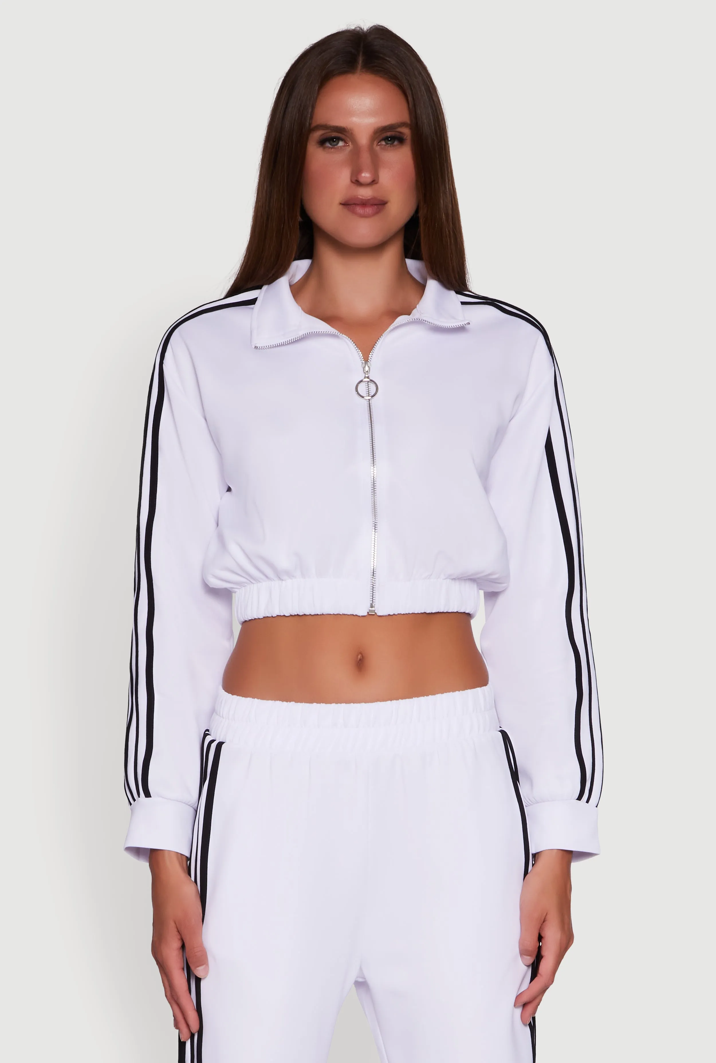 Collared Contrast Trim Zip Front Track Jacket sold by Rainbow