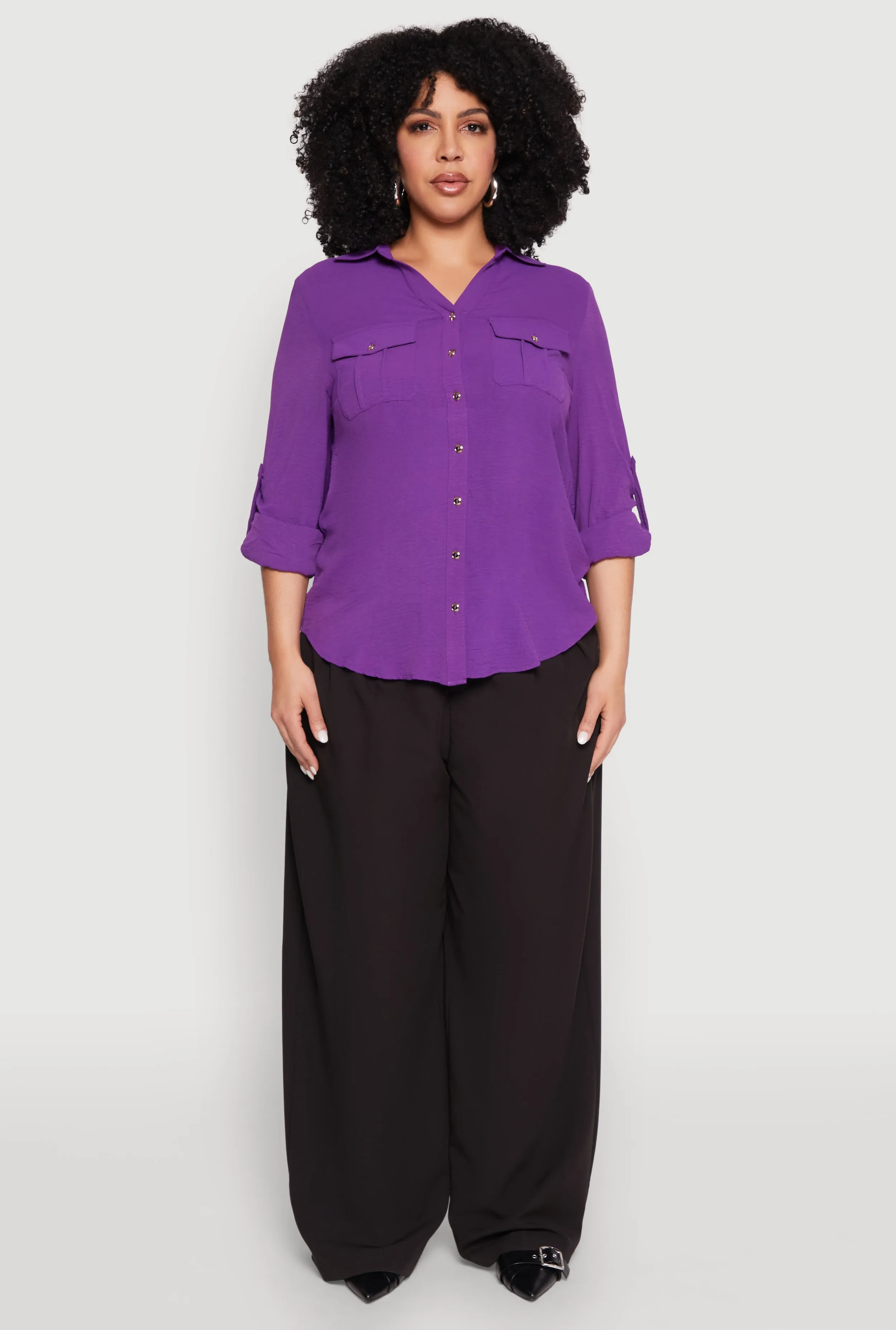 Plus Size Airy Tabbed Sleeve Shirt sold by Rainbow product image thumbnail 4