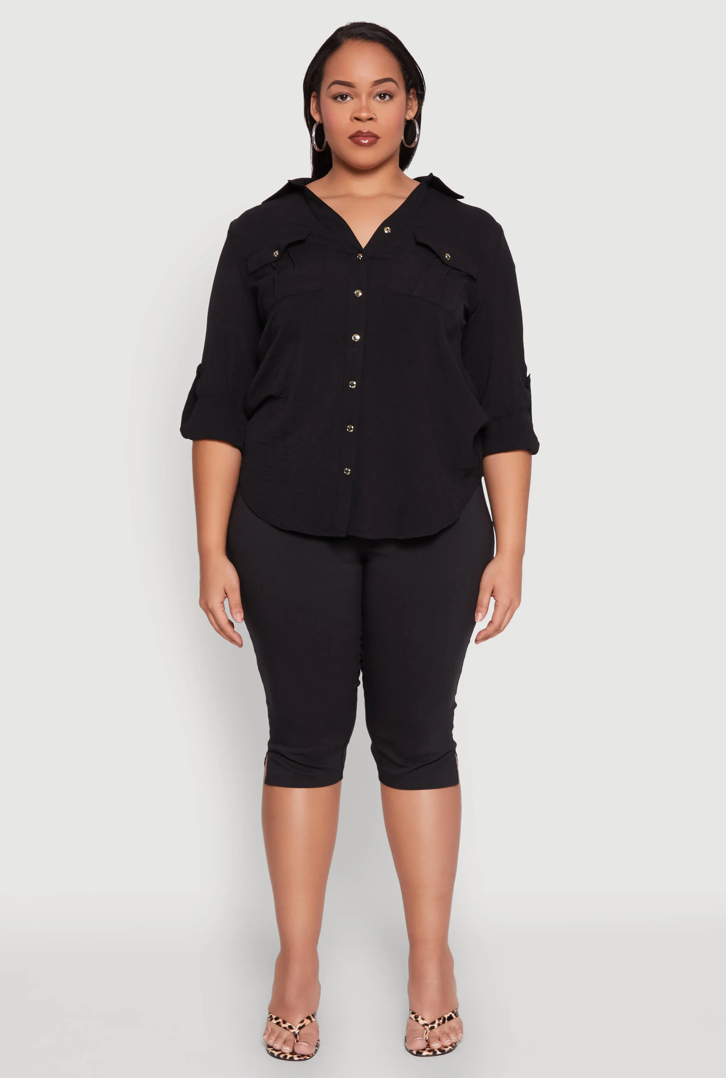 Plus Size Airy Tabbed Sleeve Shirt sold by Rainbow