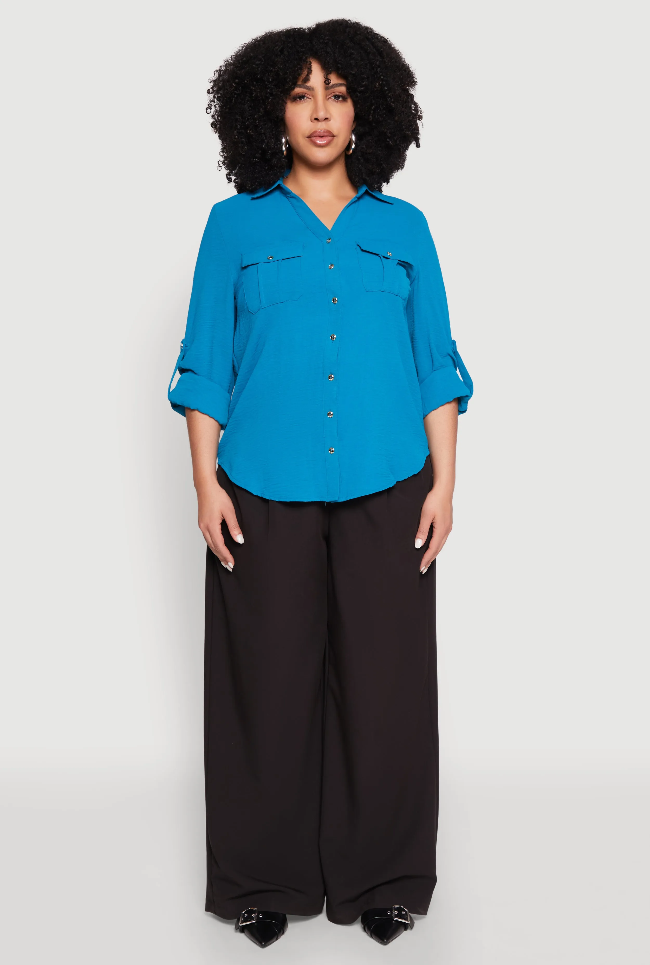 Plus Size Airy Tabbed Sleeve Shirt sold by Rainbow product image thumbnail 5