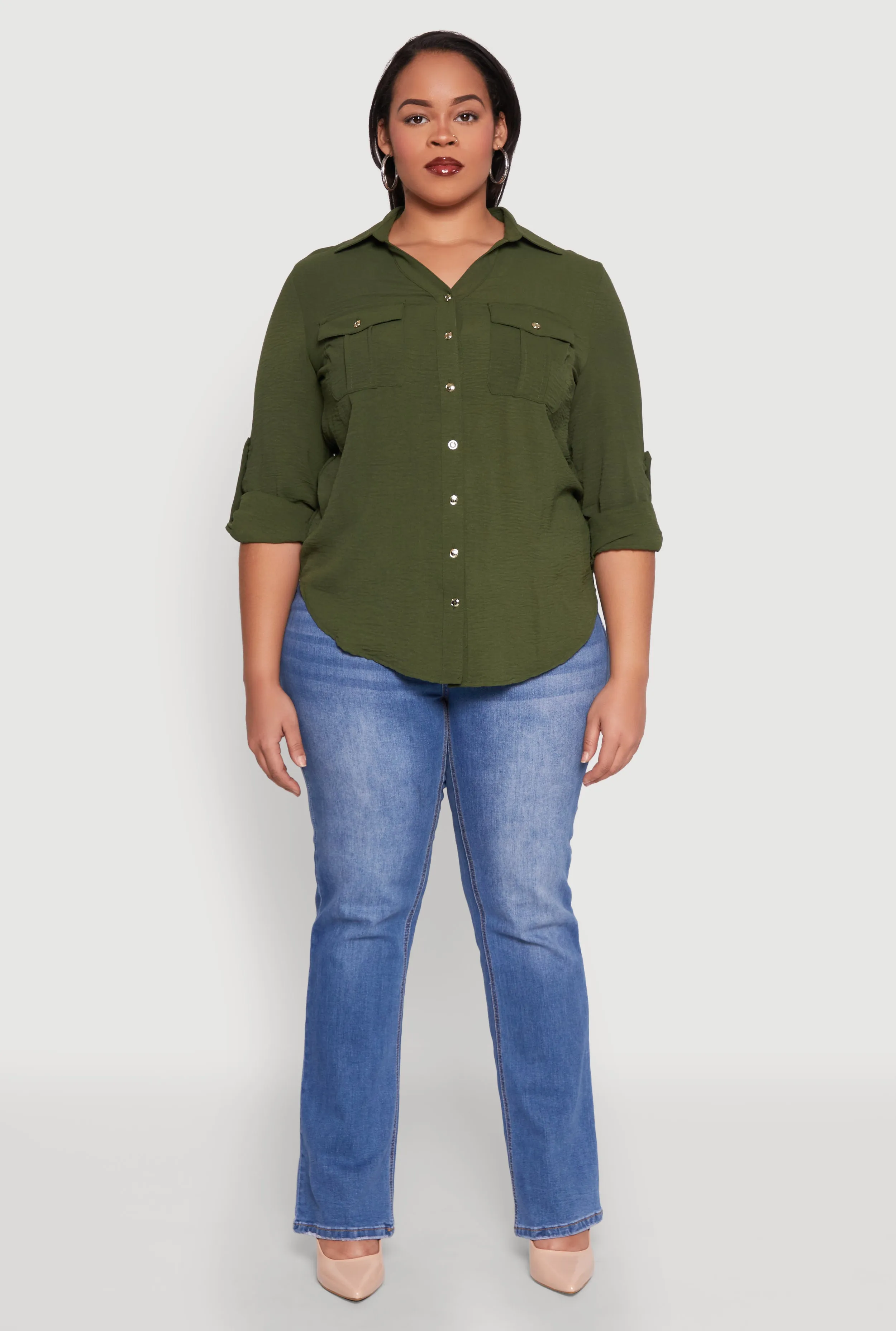 Plus Size Airy Tabbed Sleeve Shirt sold by Rainbow product image thumbnail 3