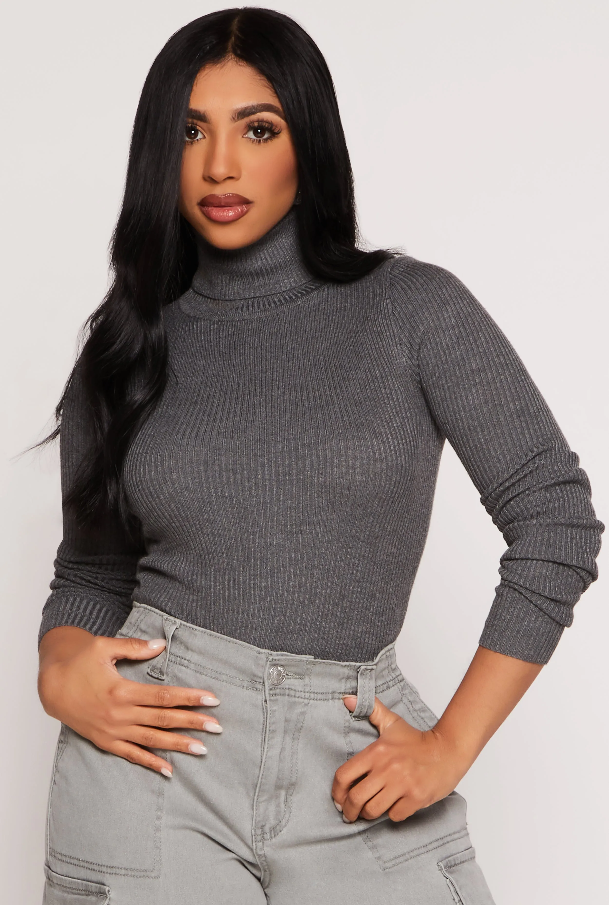 Ribbed Knit Long Sleeve Turtleneck Top sold by Rainbow product image thumbnail 4