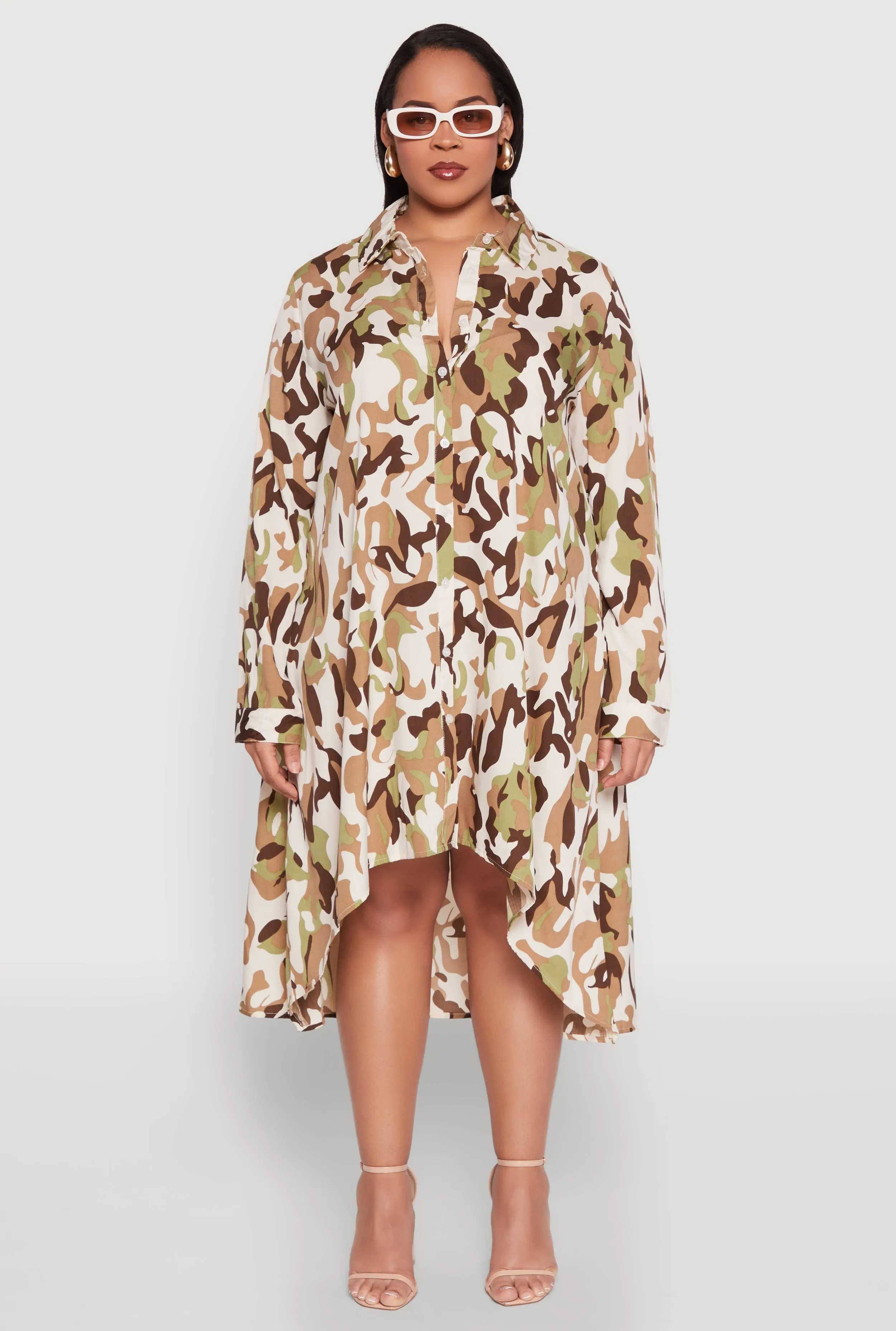 Plus Size Camo High Low Hem Shirt Dress sold by Rainbow