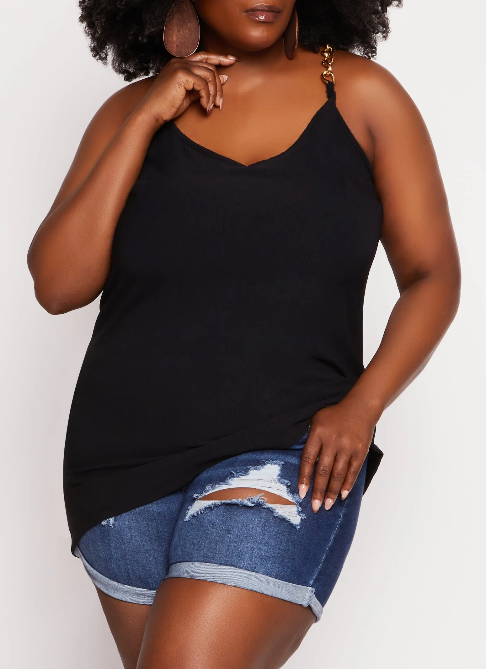 Plus Size Basic Chain Strap Cami sold by Rainbow