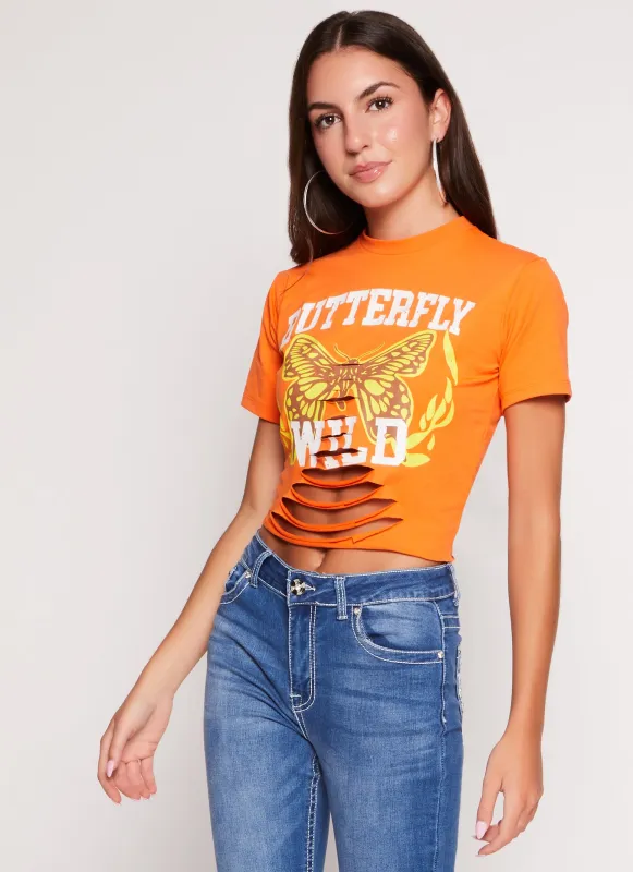 Butterfly Wild Laser Cut Graphic Top sold by Rainbow
