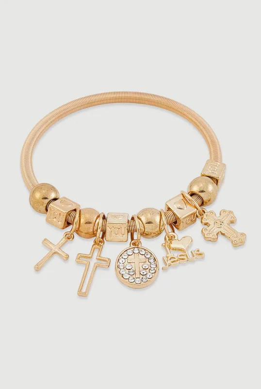 Rhinestone Cross Charm Stretch Bracelet sold by Rainbow