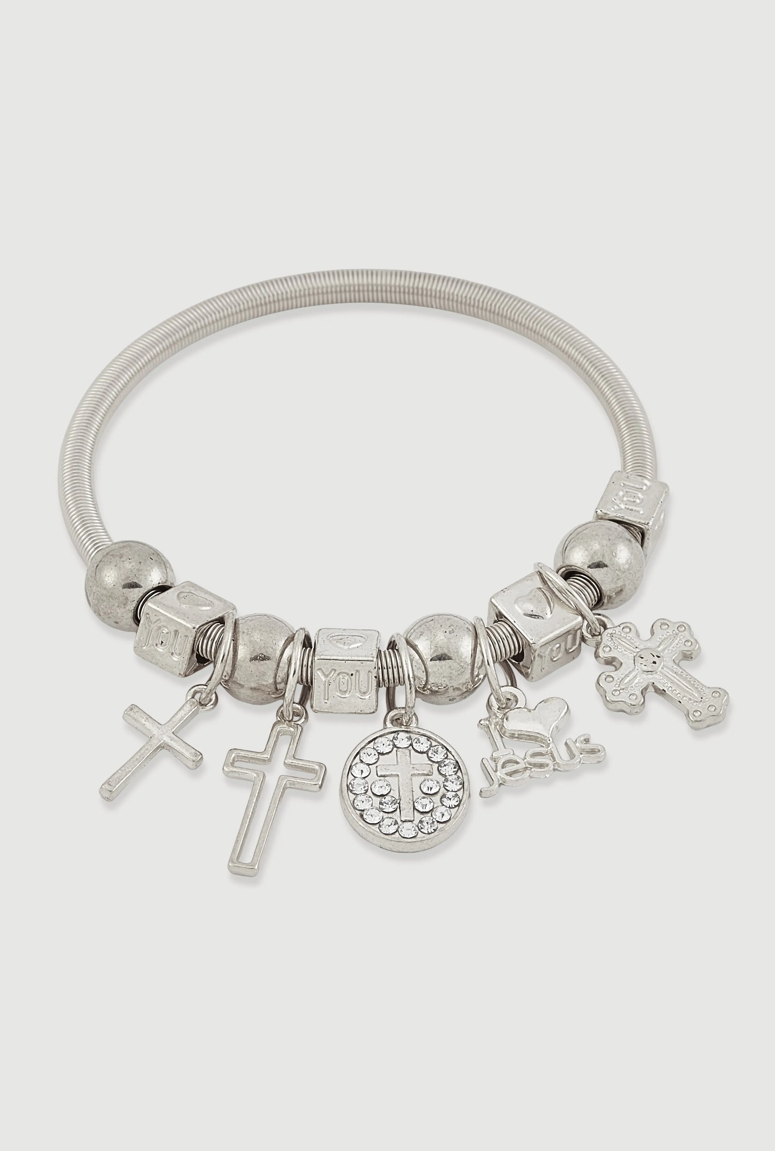 Rhinestone Cross Charm Stretch Bracelet sold by Rainbow