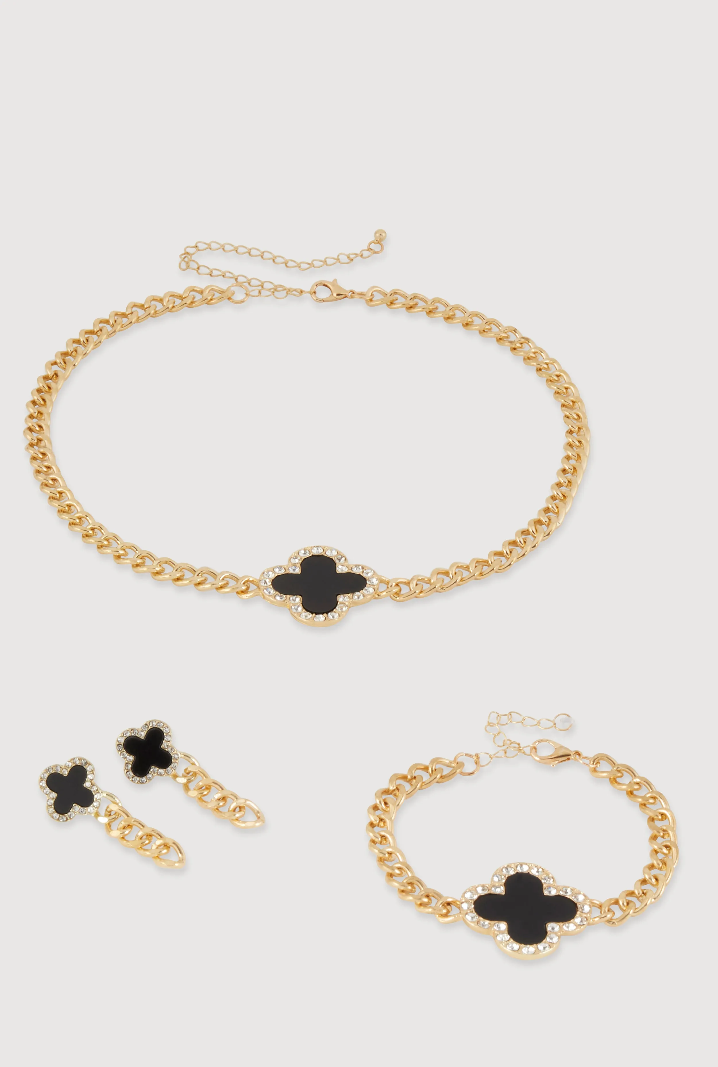 Clover Charm Chain Necklace with Bracelet and Earrings sold by Rainbow