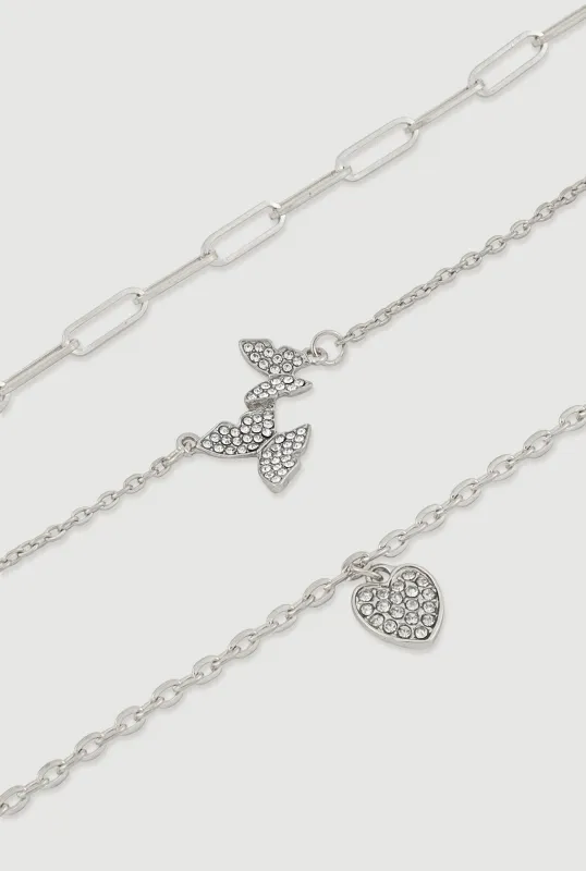 Assorted Cubic Zirconia Charm Anklets Set of 3 sold by Rainbow