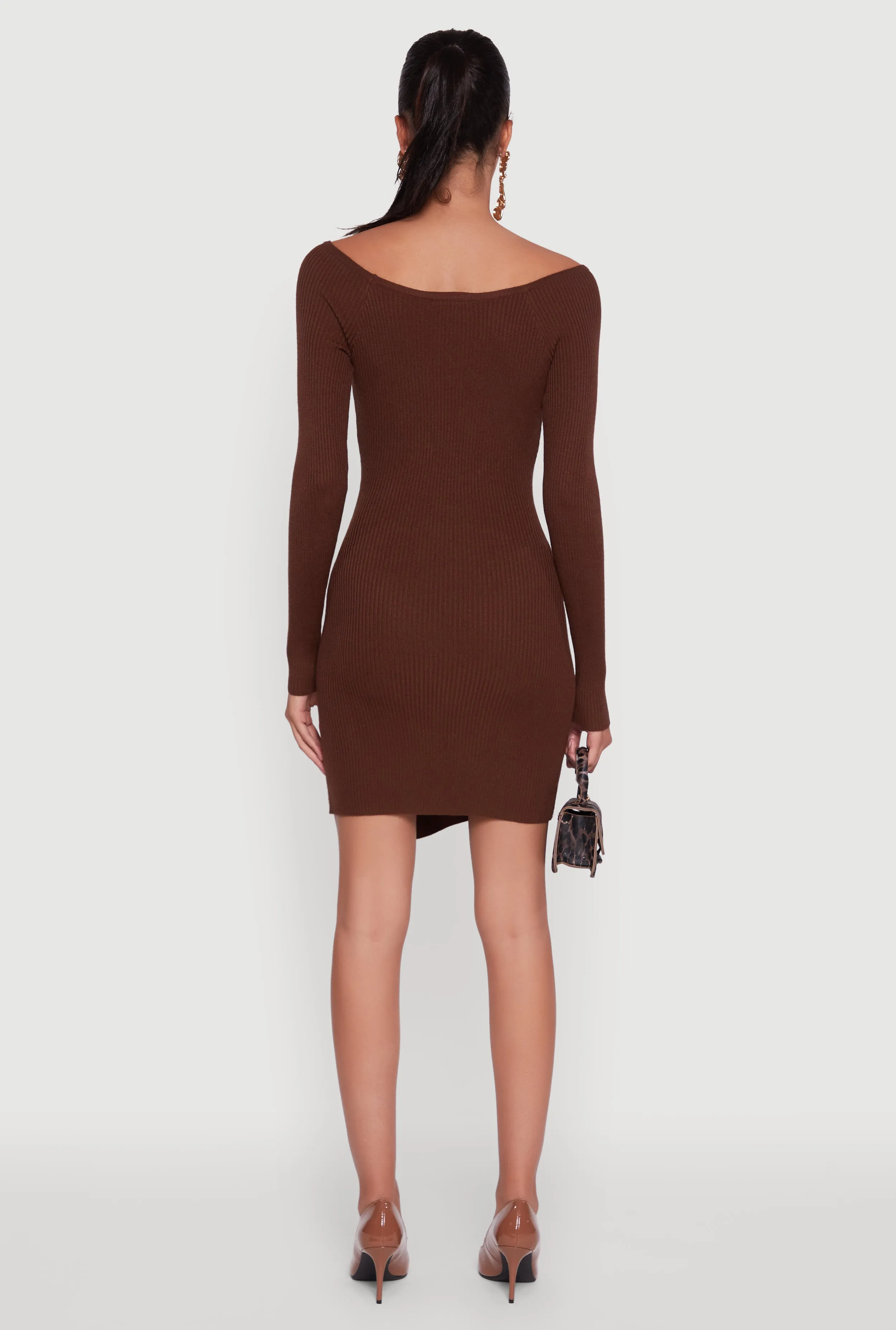 Metallic Button Detail Side Slit Boat Neck Sweater Dress sold by Rainbow product image thumbnail 5