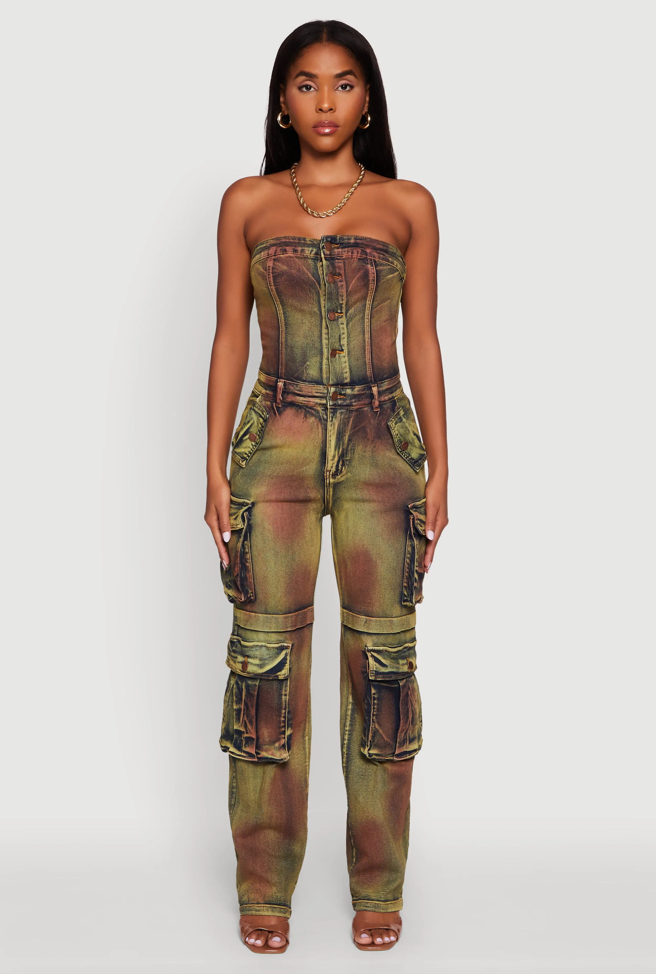 Tie Dye Acid Wash Denim Utility Tube Jumpsuit sold by Rainbow product image thumbnail 2