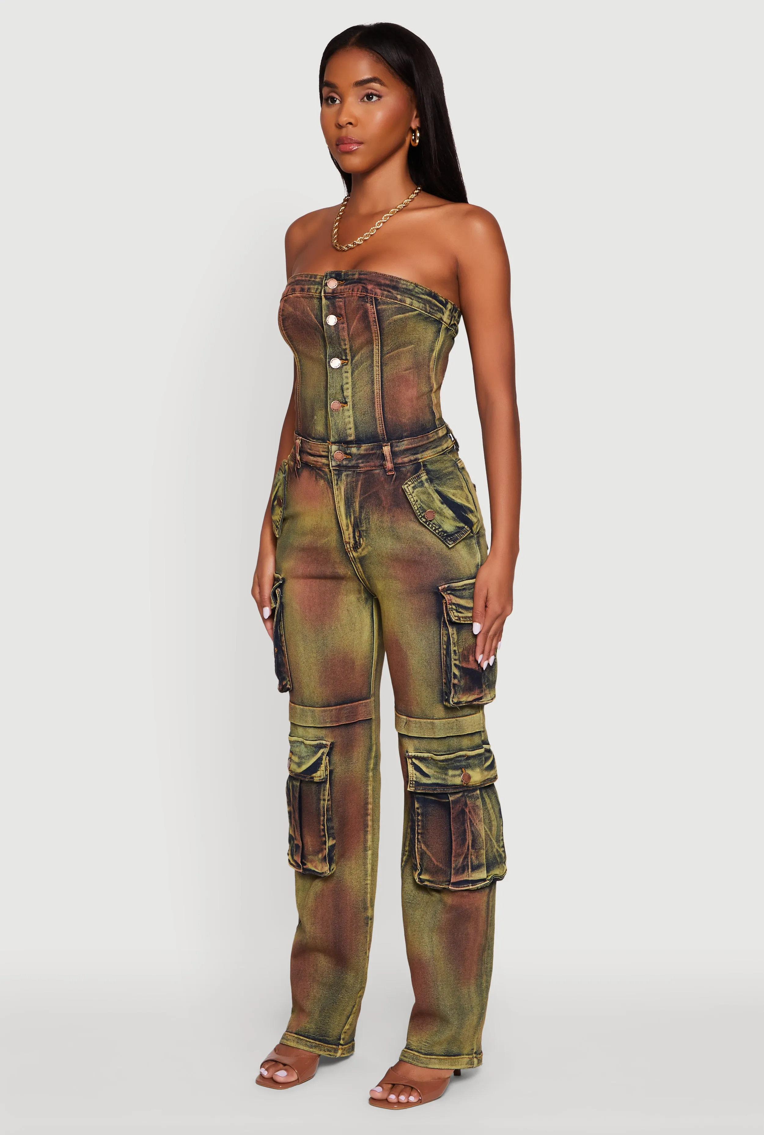 Tie Dye Acid Wash Denim Utility Tube Jumpsuit sold by Rainbow product image thumbnail 3