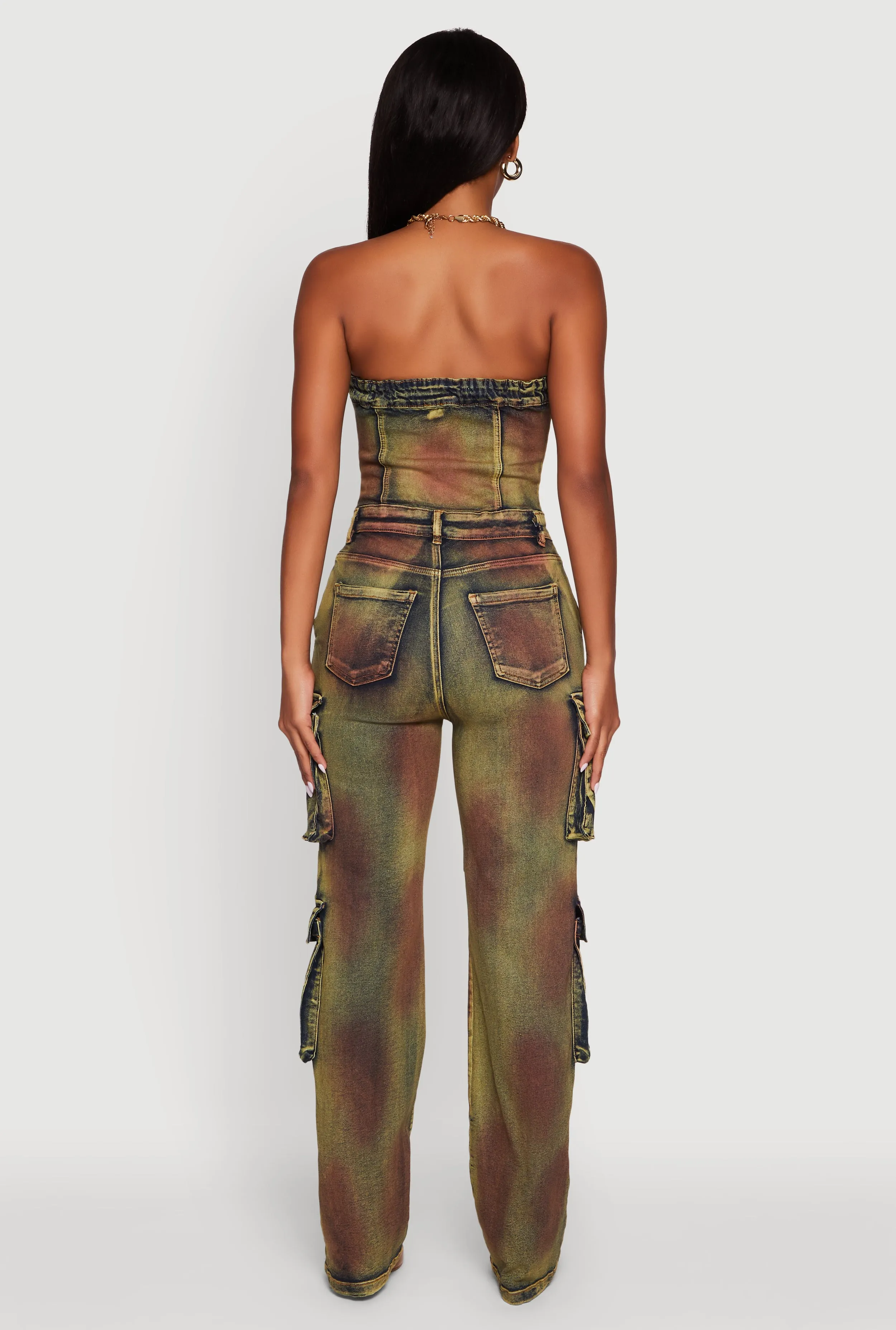 Tie Dye Acid Wash Denim Utility Tube Jumpsuit sold by Rainbow product image thumbnail 5