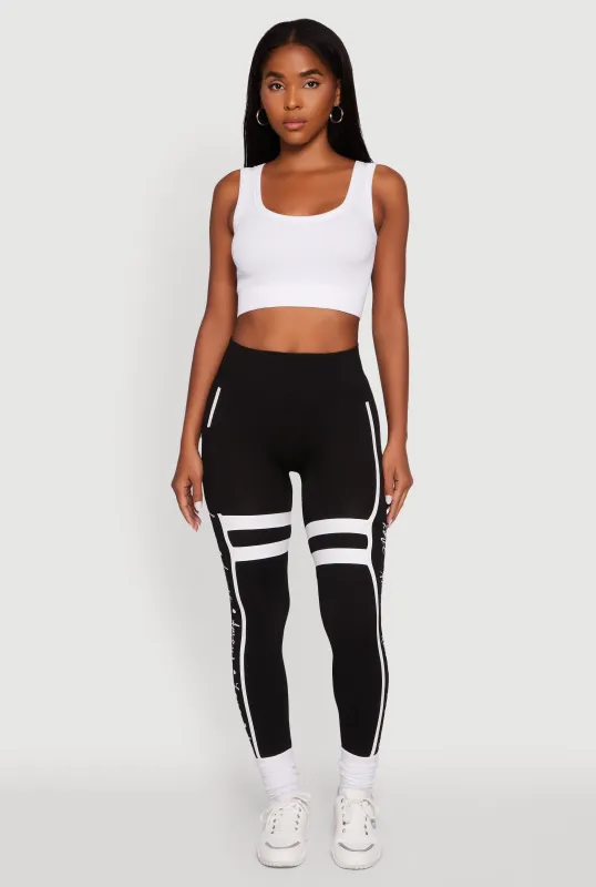 Stripe Detail Graphic Push Up Cell Phone Pocket Leggings sold by Rainbow