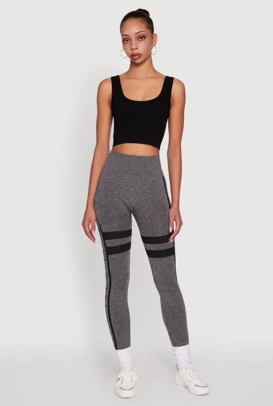 Stripe Detail Graphic Push Up Cell Phone Pocket Leggings sold by Rainbow