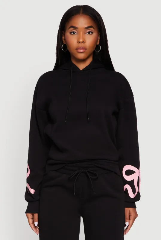 Bow Graphic Pullover Drawstring Hooded Sweatshirt sold by Rainbow