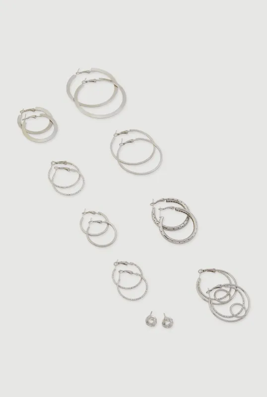 Assorted Metallic Hoop and Stud Earrings Set of 9 sold by Rainbow