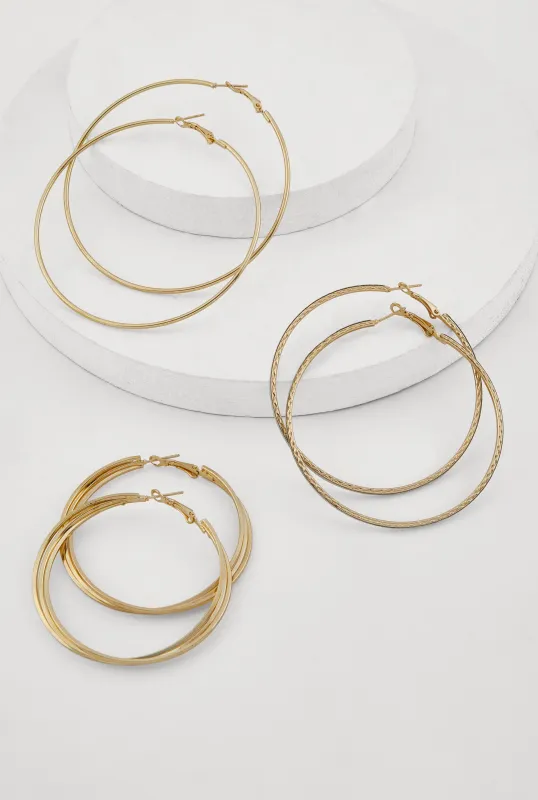 Assorted Metallic Hoop Earrings Set of 3 sold by Rainbow