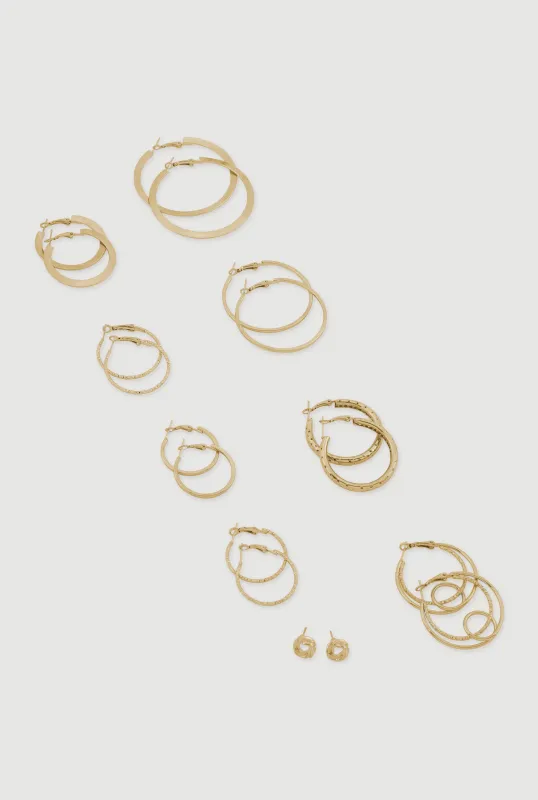 Assorted Metallic Hoop and Stud Earrings Set of 9 sold by Rainbow