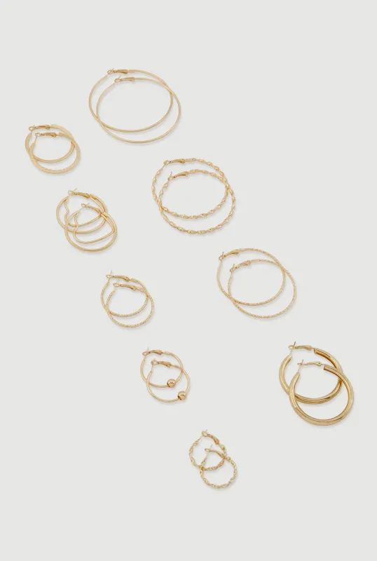 Assorted Metallic Hoop Earrings Set of 9 sold by Rainbow