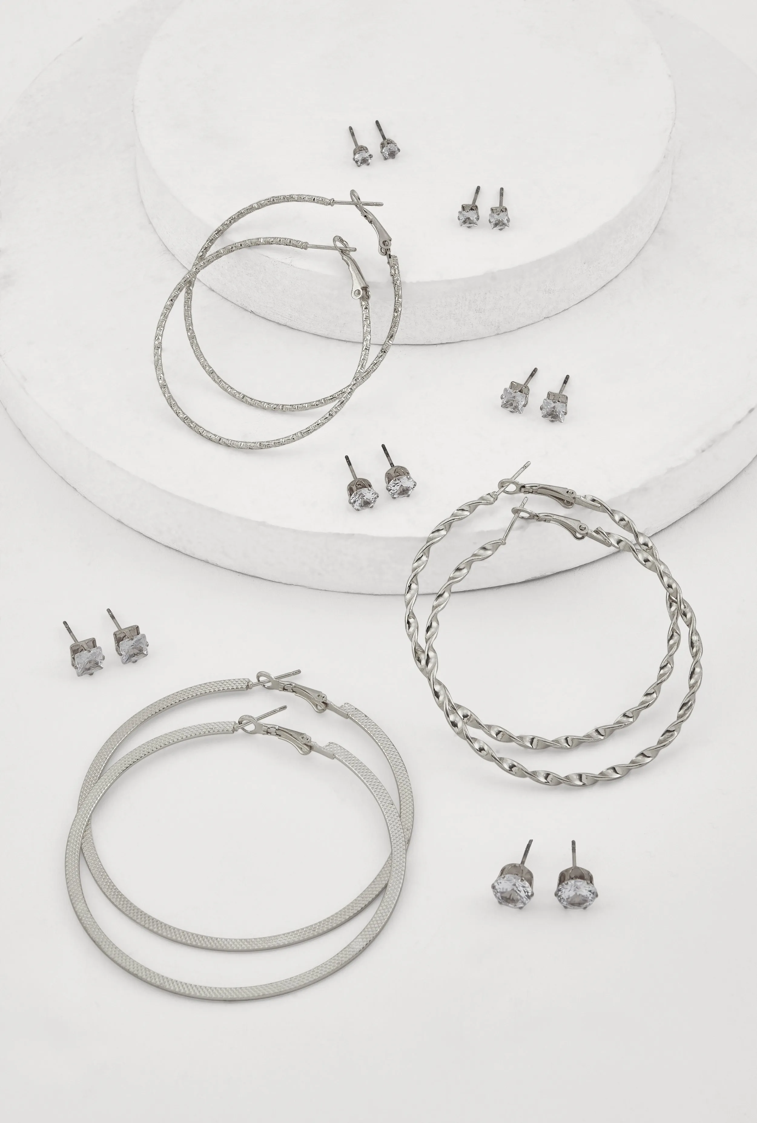 Metallic Textured Hoop and Stud Earrings Set of 9 sold by Rainbow product image thumbnail 2