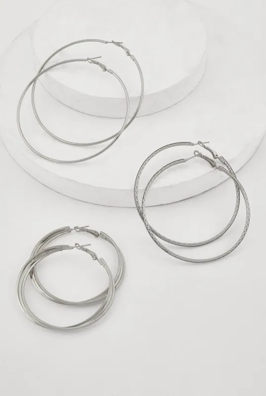 Assorted Metallic Hoop Earrings Set of 3 sold by Rainbow