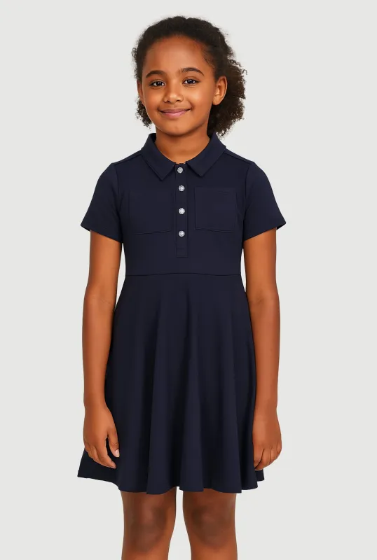 French Toast Girls 7-14 Rhinestone Buttons Midi Polo Dress sold by Rainbow