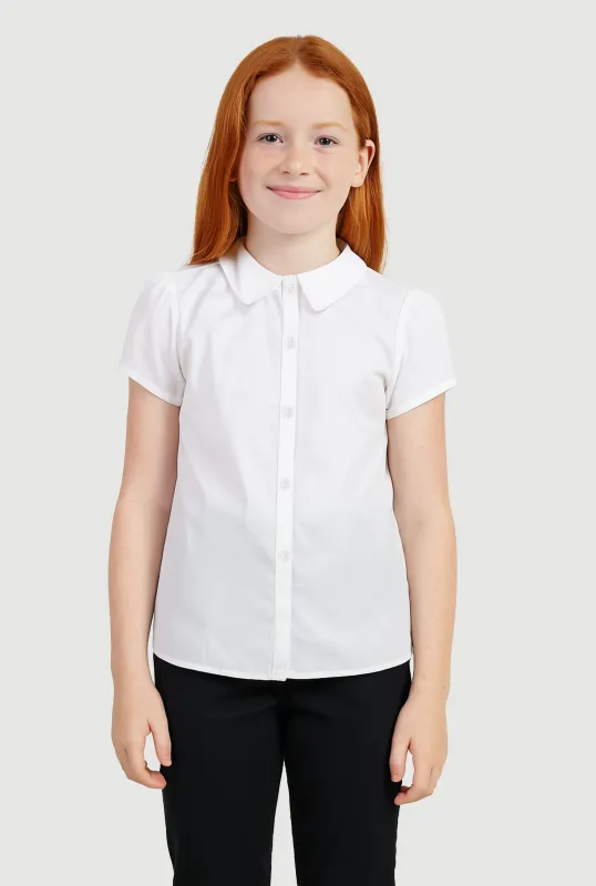 French Toast Girls 7-14 Puff Sleeve Rhinestones Button Polo Shirt sold by Rainbow