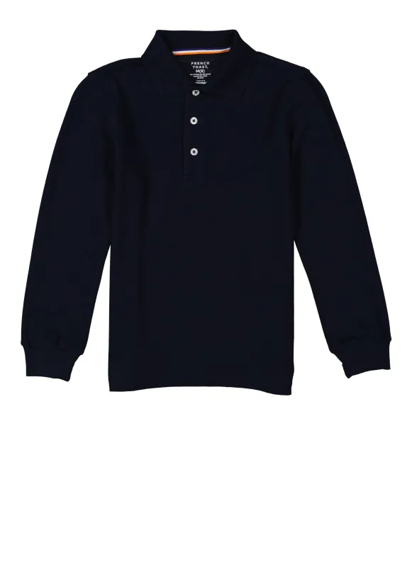 French Toast Boys 8-16 Long Sleeve Solid Pique Polo sold by Rainbow