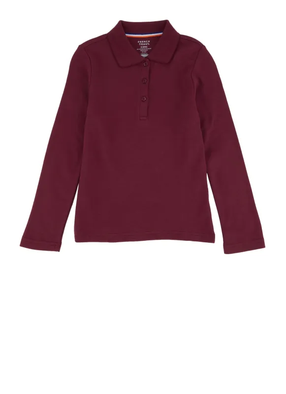 French Toast Girls 4-6x Solid Long Sleeve Interlock Polo Shirt sold by Rainbow