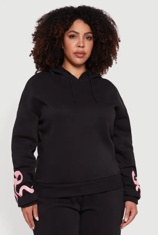 Plus Size Fleece Pullover Hoodie with Bow Graphic Detail sold by Rainbow