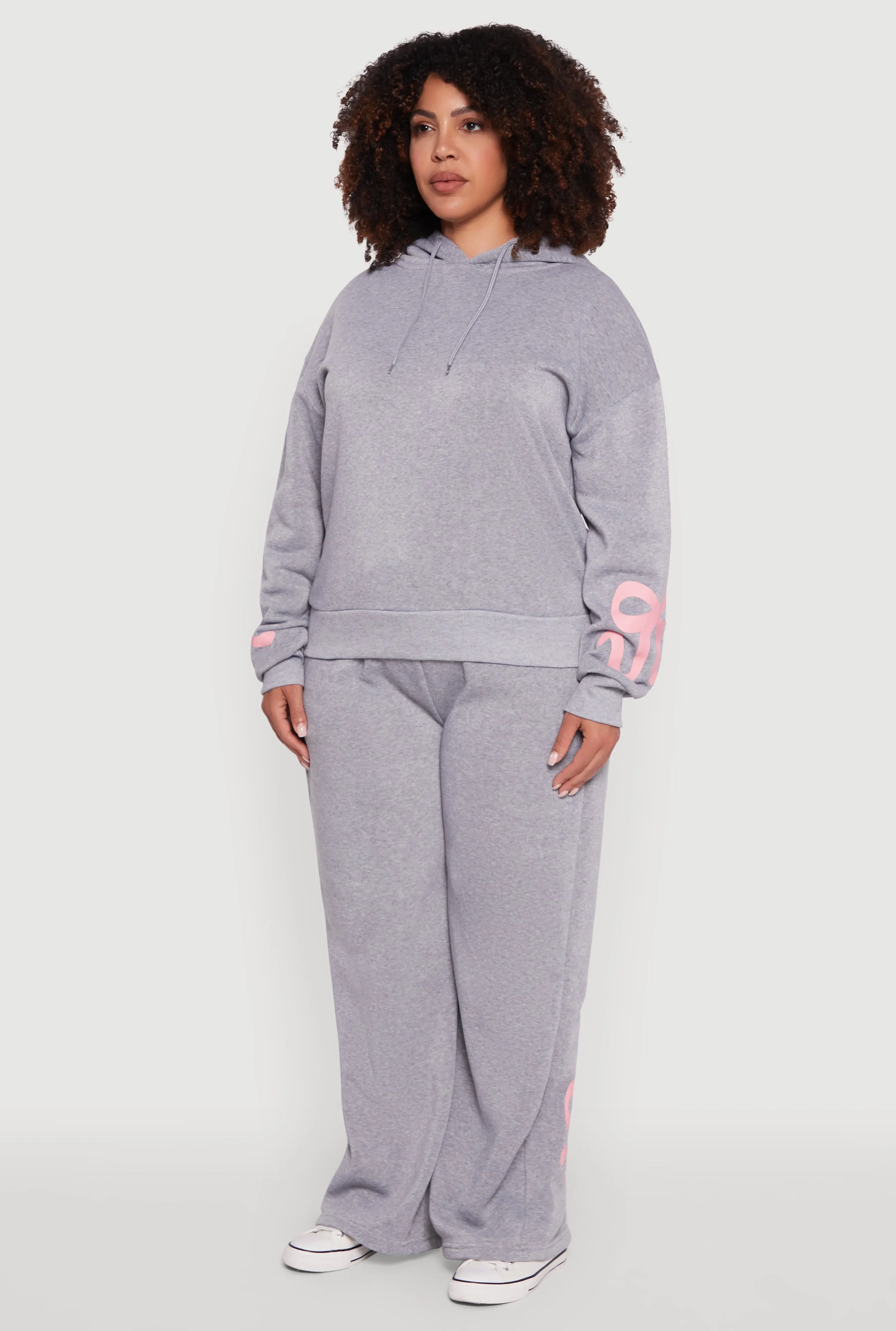 Plus Size Fleece Pullover Hoodie with Bow Graphic Detail sold by Rainbow product image thumbnail 5