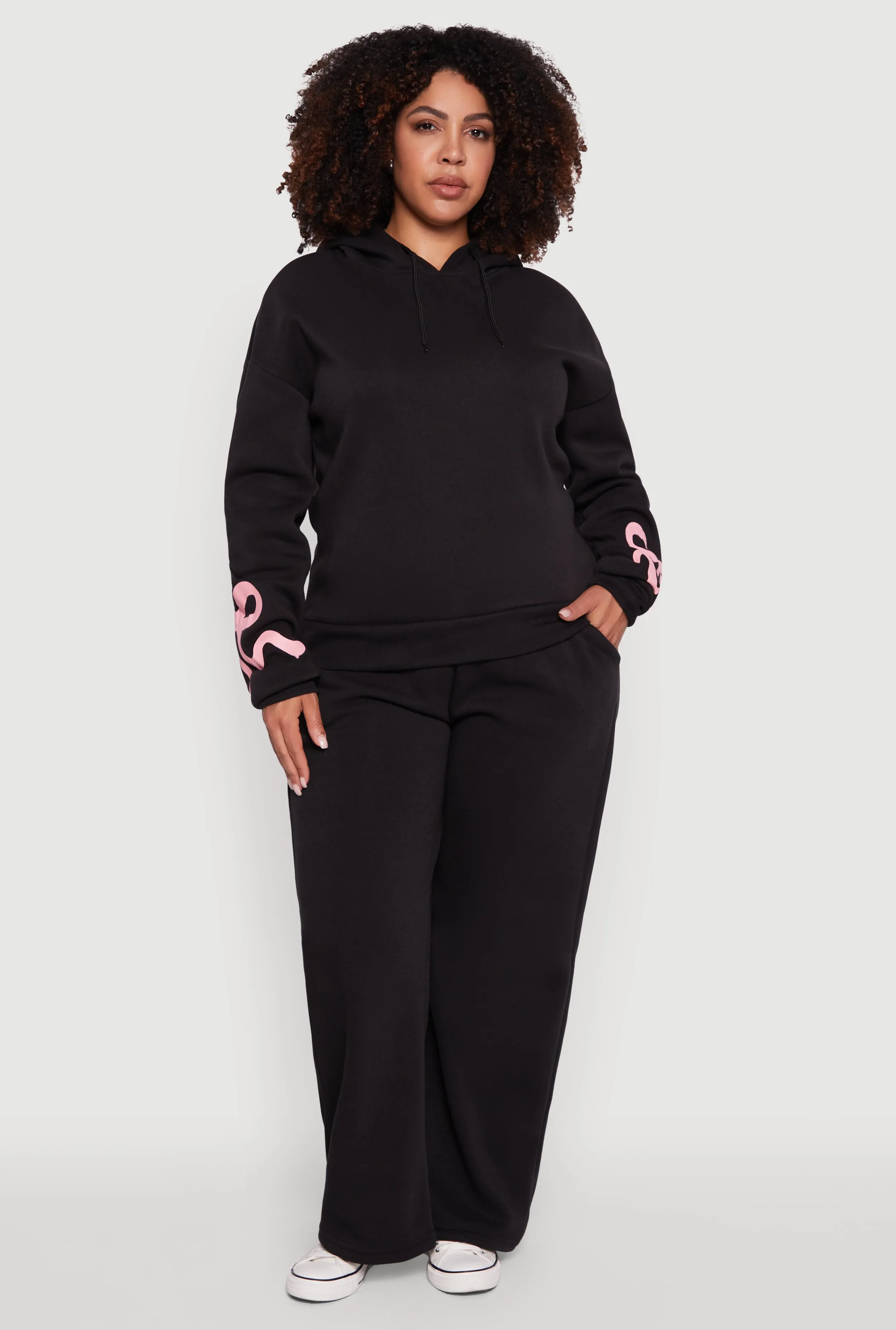 Plus Size Fleece Pullover Hoodie with Bow Graphic Detail sold by Rainbow product image thumbnail 2