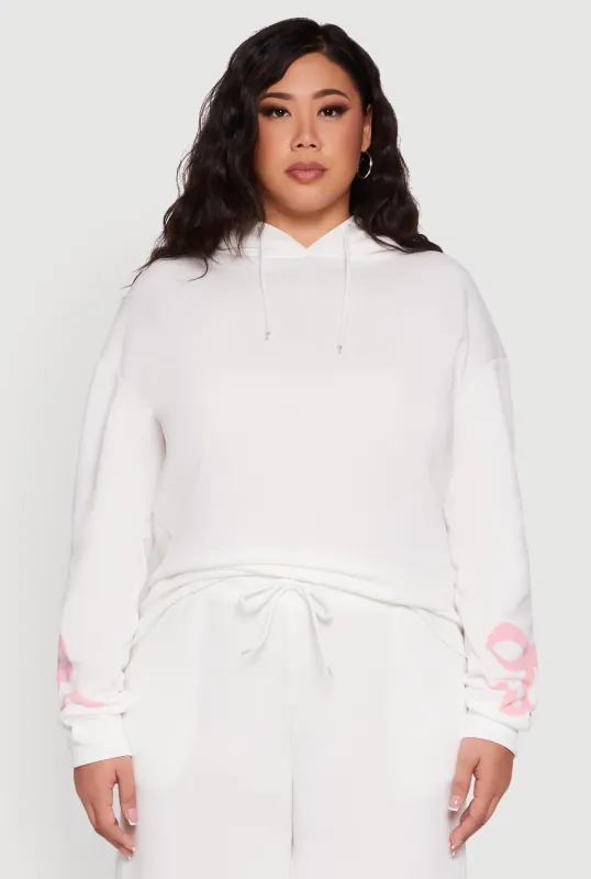 Plus Size Fleece Pullover Hoodie with Bow Graphic Detail sold by Rainbow