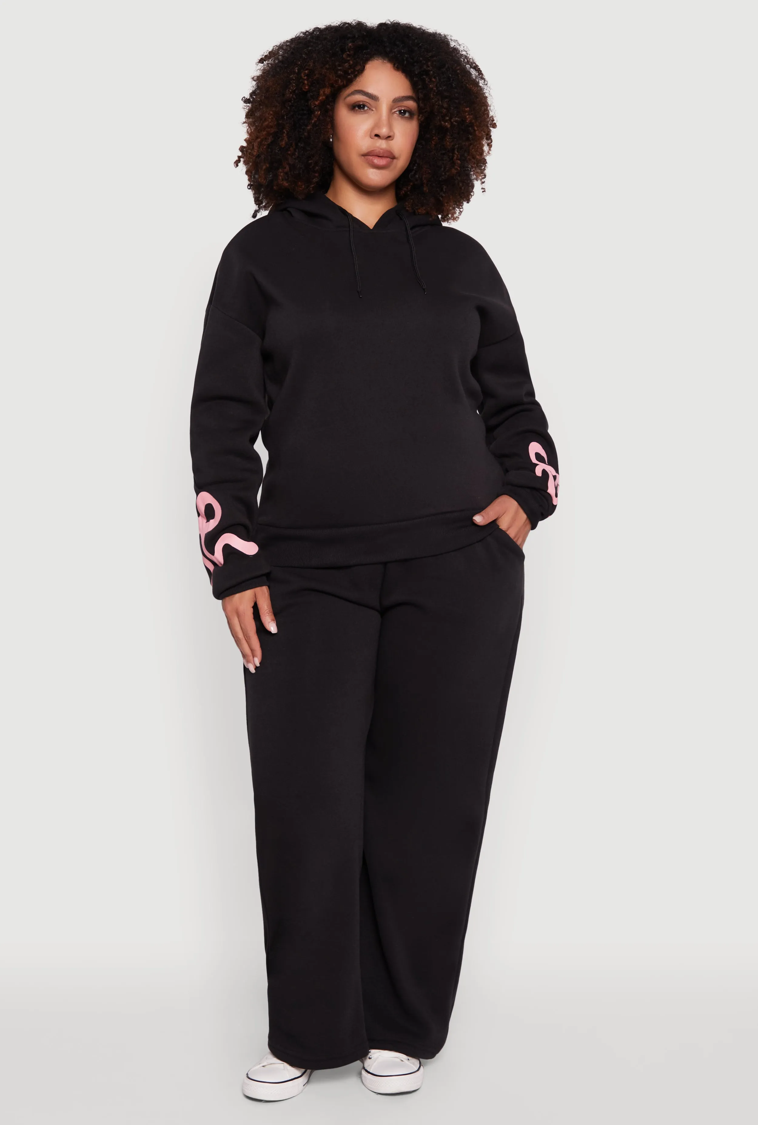 Plus Size Bow Graphic Detail Wide Leg Fleece Sweatpants sold by Rainbow
