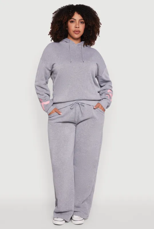Plus Size Bow Graphic Detail Wide Leg Fleece Sweatpants sold by Rainbow
