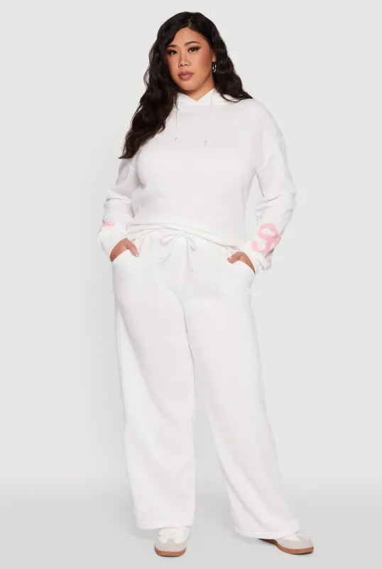 Plus Size Bow Graphic Detail Wide Leg Fleece Sweatpants sold by Rainbow