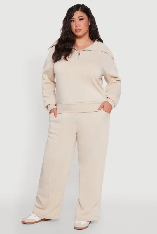 Plus Size Wide Leg Fleece Sweatpants with Pockets sold by Rainbow