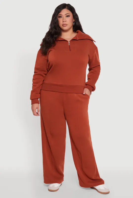 Plus Size Wide Leg Fleece Sweatpants with Pockets sold by Rainbow