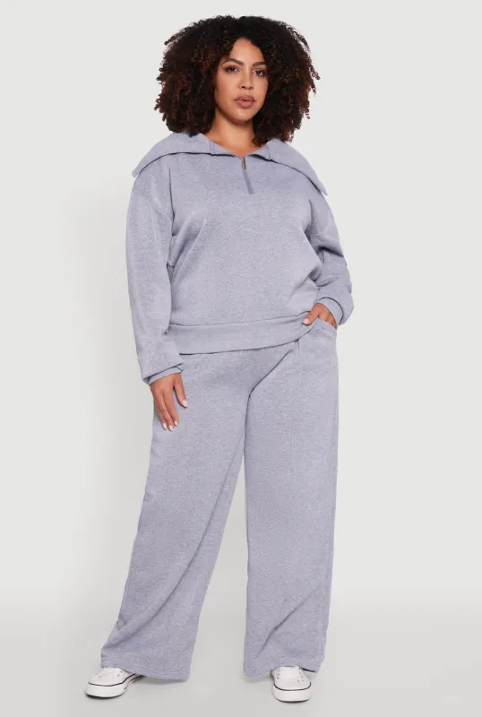 Plus Size Wide Leg Fleece Sweatpants with Pockets sold by Rainbow