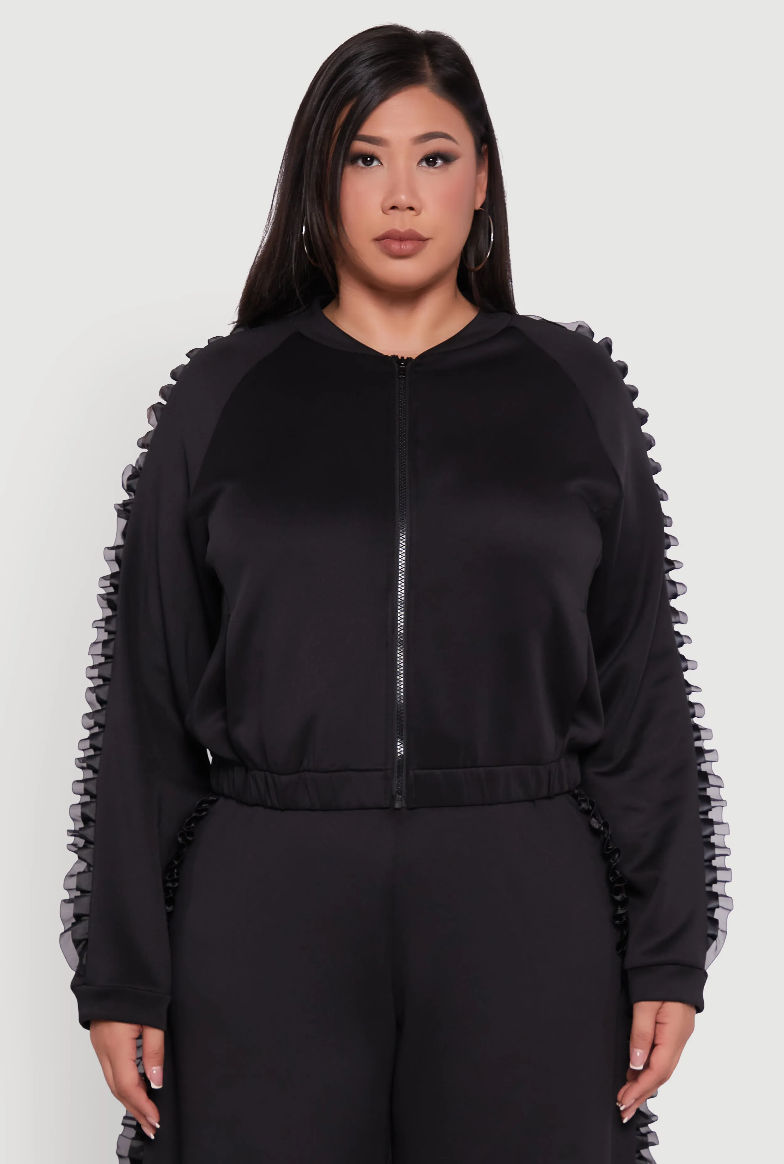 Plus Size Organza Ruffle Trim Track Jacket sold by Rainbow product image thumbnail 2