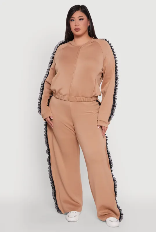 Plus Size Organza Ruffle Trim Wide Leg Pants sold by Rainbow