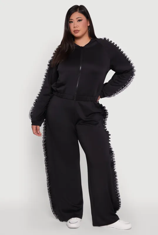 Plus Size Organza Ruffle Trim Wide Leg Pants sold by Rainbow