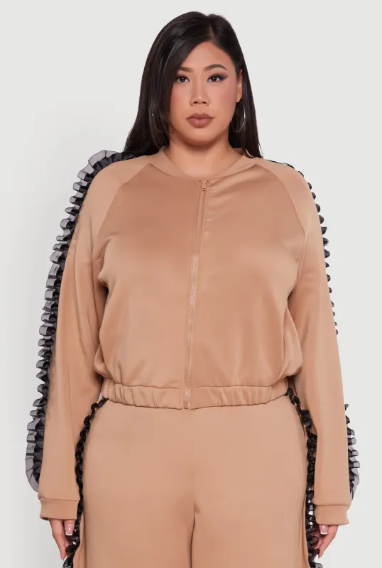 Plus Size Organza Ruffle Trim Track Jacket sold by Rainbow