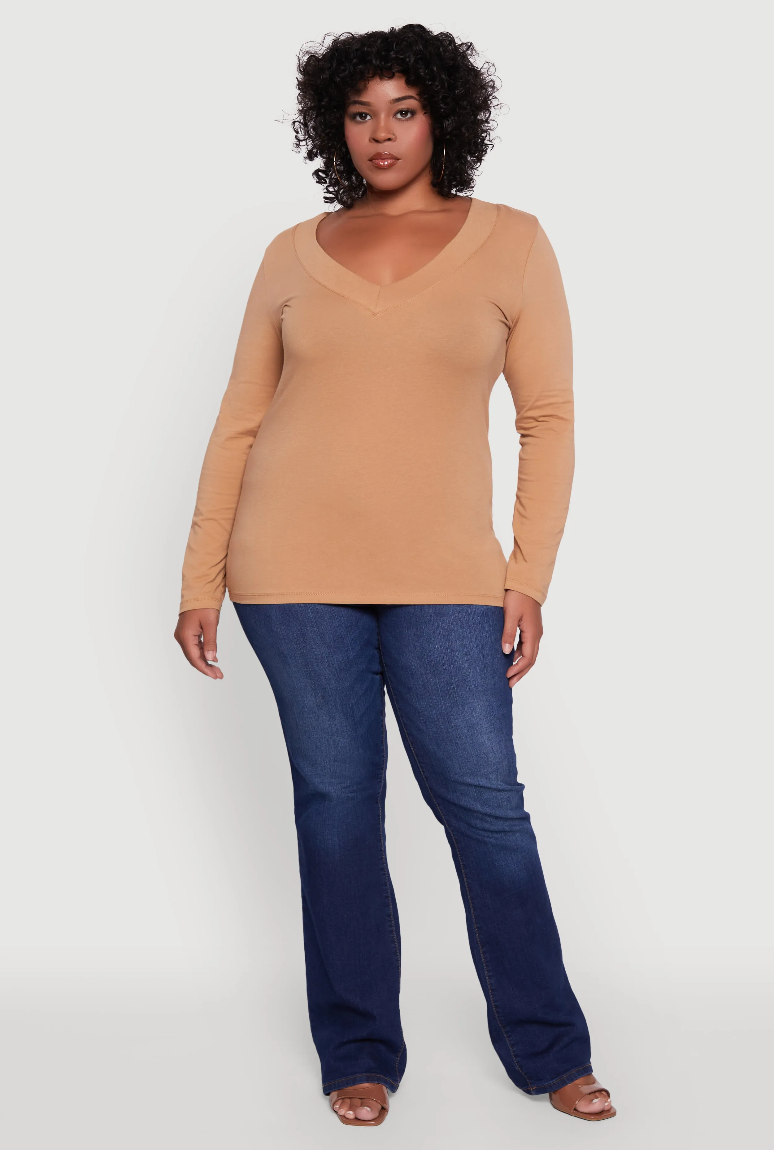 Plus Size Long Sleeve V-Neck Basic Tee sold by Rainbow product image thumbnail 2