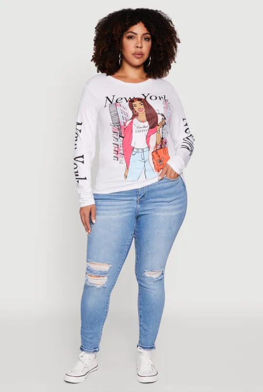 Plus Size New York Long Sleeve Graphic Tee sold by Rainbow