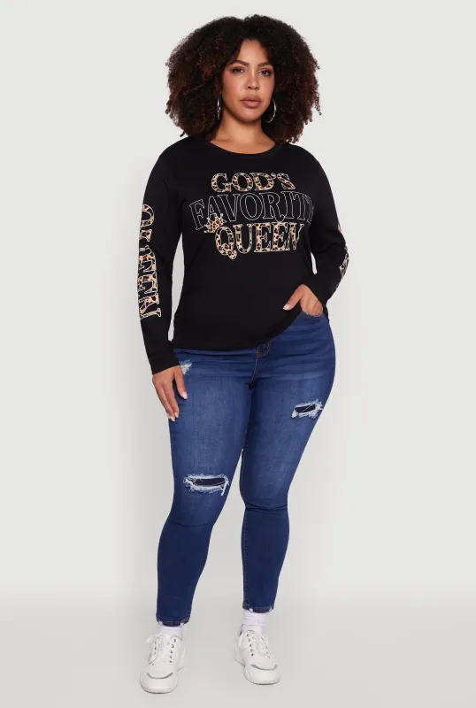 Plus Size Gods Favorite Queen Long Sleeve T-Shirt made by Rainbow