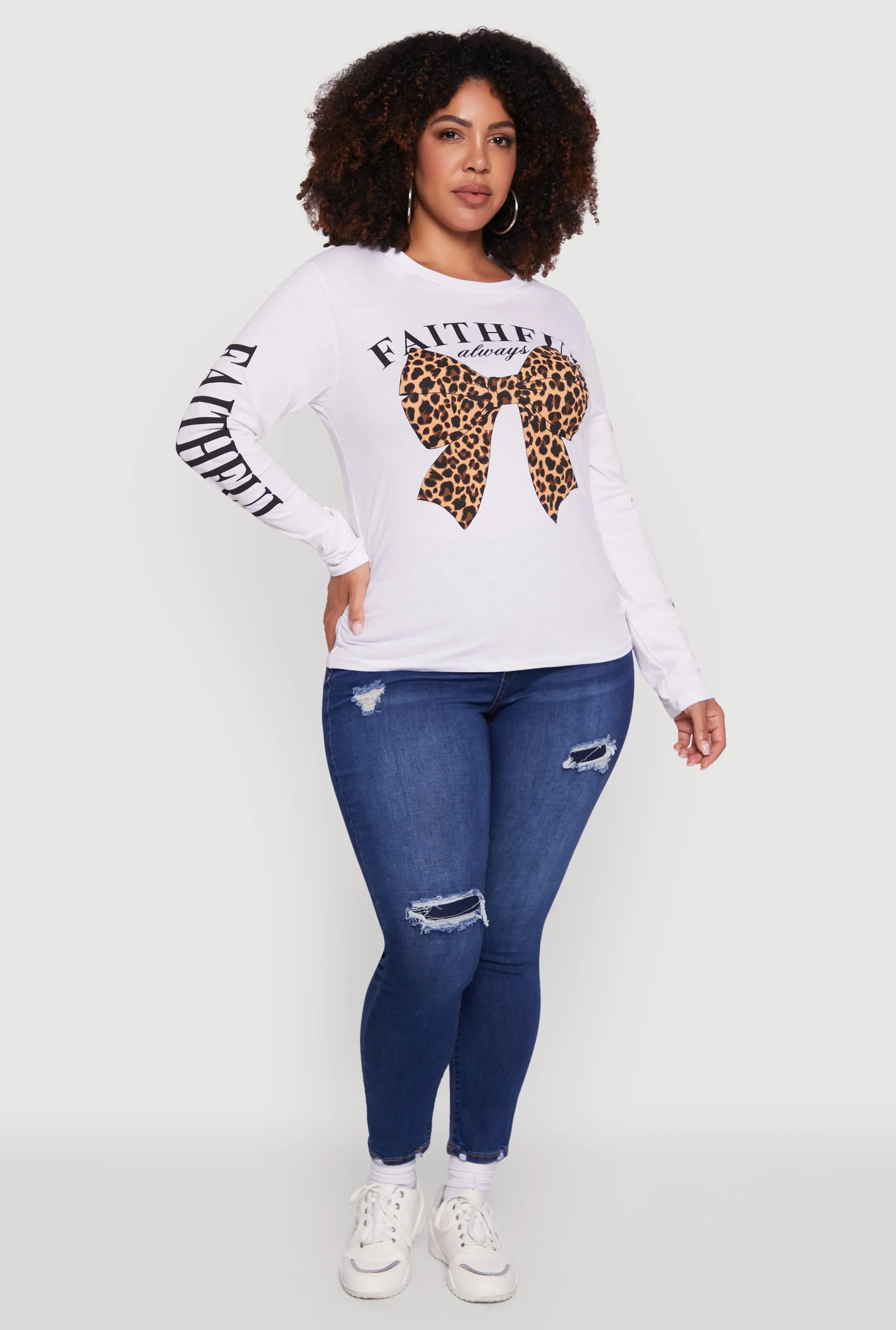 Plus Size Faithful Graphic Long Sleeve Crew Neck Tee sold by Rainbow