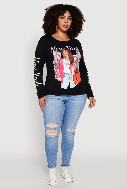 Plus Size New York Long Sleeve Graphic Tee sold by Rainbow