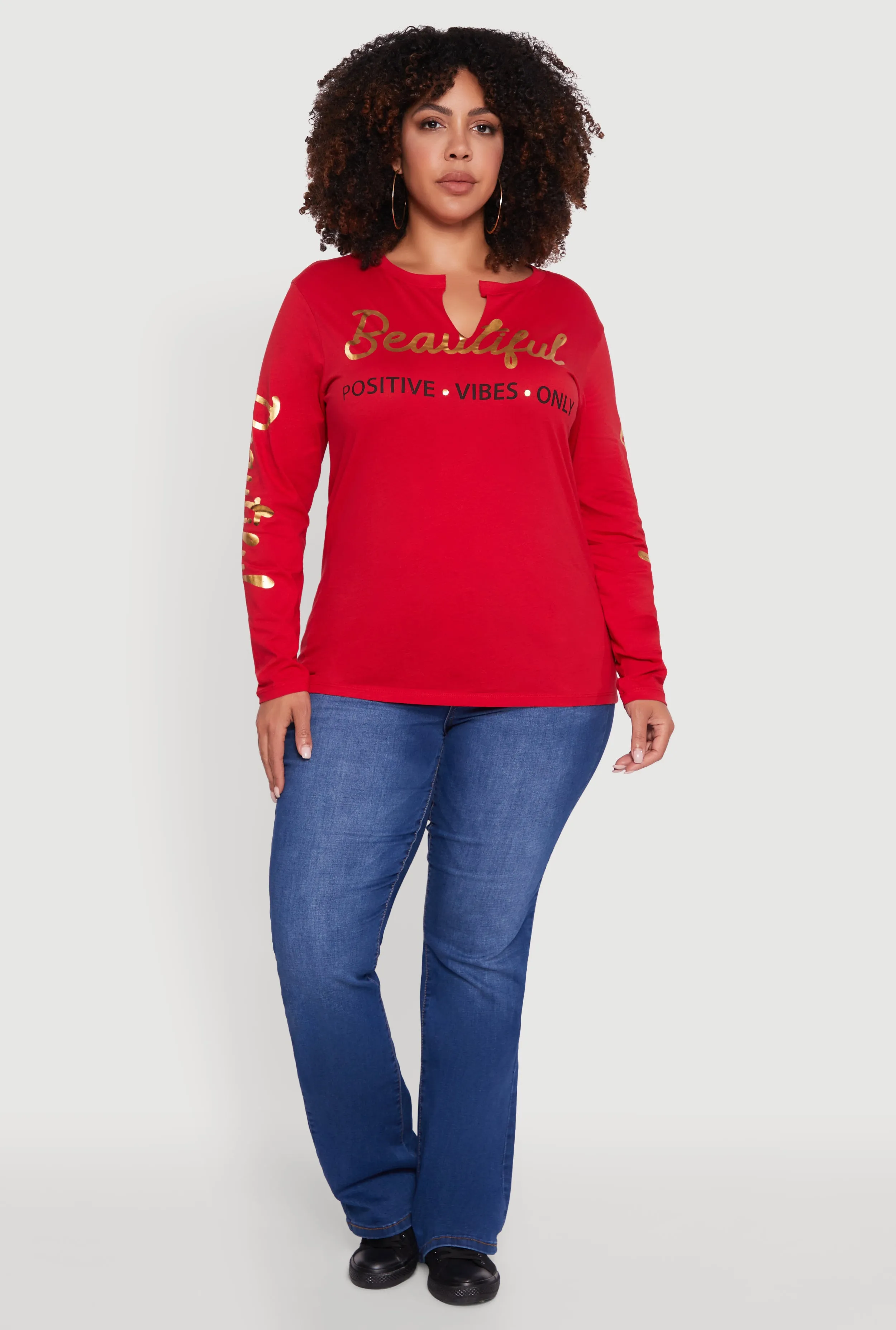 Plus Size Beautiful Positive Vibes Only Foil Graphic Tee sold by Rainbow